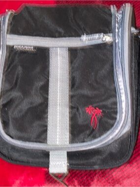 Black and Gray Hanging Toiletry Bag with Red Palm Logo